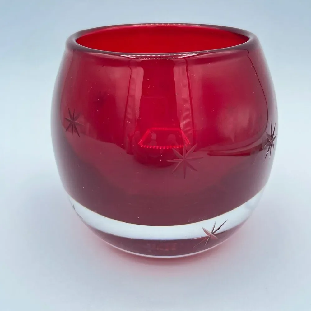 Crate & Barrel Ruby Red Glass Starburst Votive Star Candle Holder Poland